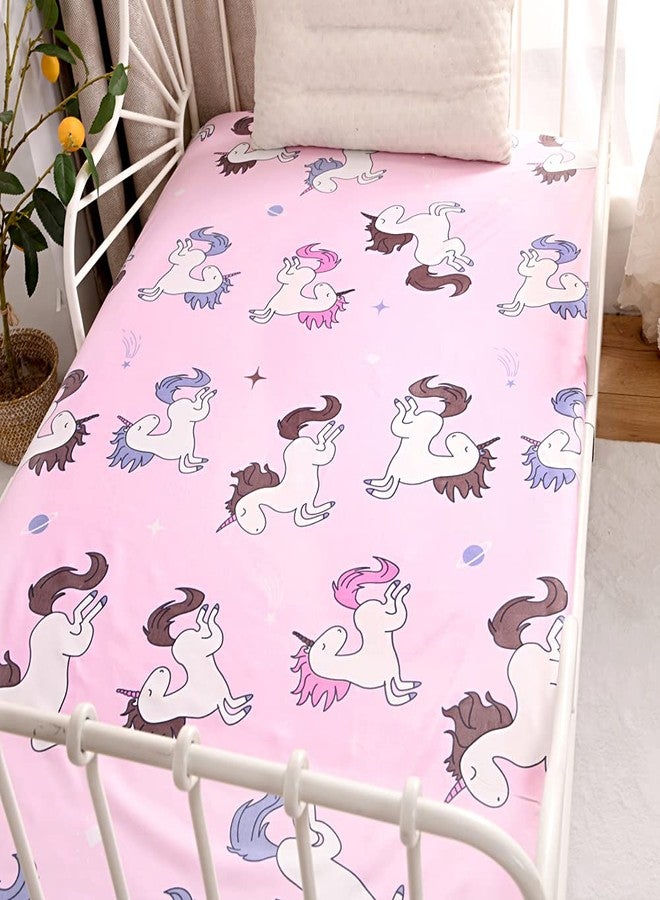 NATURETY Bedding Fitted Sheet with Deep Pocket,Animals Printed Thicken Soft Fabric Bed Sheets (Pink(Unicorn), Twin) - Image 3