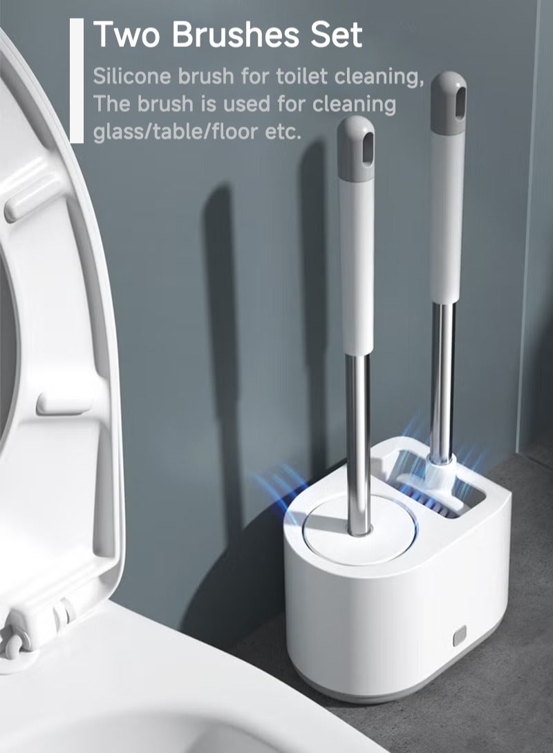 شاربدو فرشاة مرحاض صغيرة متعددة الاستخدامات، بمقبض من الفولاذ المقاوم للصدأ، موفرة للمساحة، تنظيف عميق، مقاومة للتسرب، سهلة التركيب، قابلة للتثبيت على الحائط، باللون الرمادي - Image 2