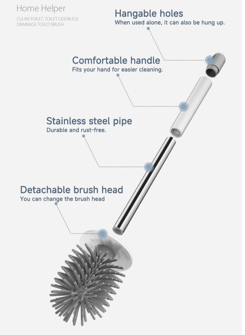 شاربدو فرشاة مرحاض صغيرة متعددة الاستخدامات، بمقبض من الفولاذ المقاوم للصدأ، موفرة للمساحة، تنظيف عميق، مقاومة للتسرب، سهلة التركيب، قابلة للتثبيت على الحائط، باللون الرمادي - Image 4