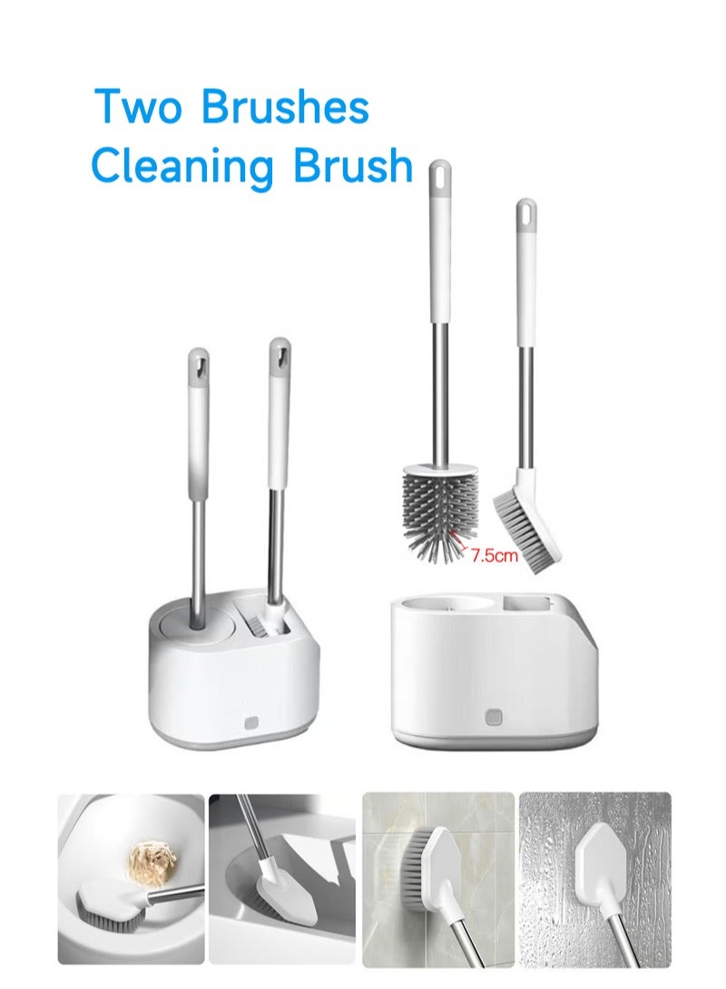 شاربدو فرشاة مرحاض صغيرة متعددة الاستخدامات، بمقبض من الفولاذ المقاوم للصدأ، موفرة للمساحة، تنظيف عميق، مقاومة للتسرب، سهلة التركيب، قابلة للتثبيت على الحائط، باللون الرمادي - Image 1