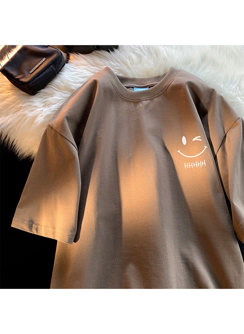 Generic - Summer 2024 Smiley Face Mens Fashion Tee Brown - Image 1