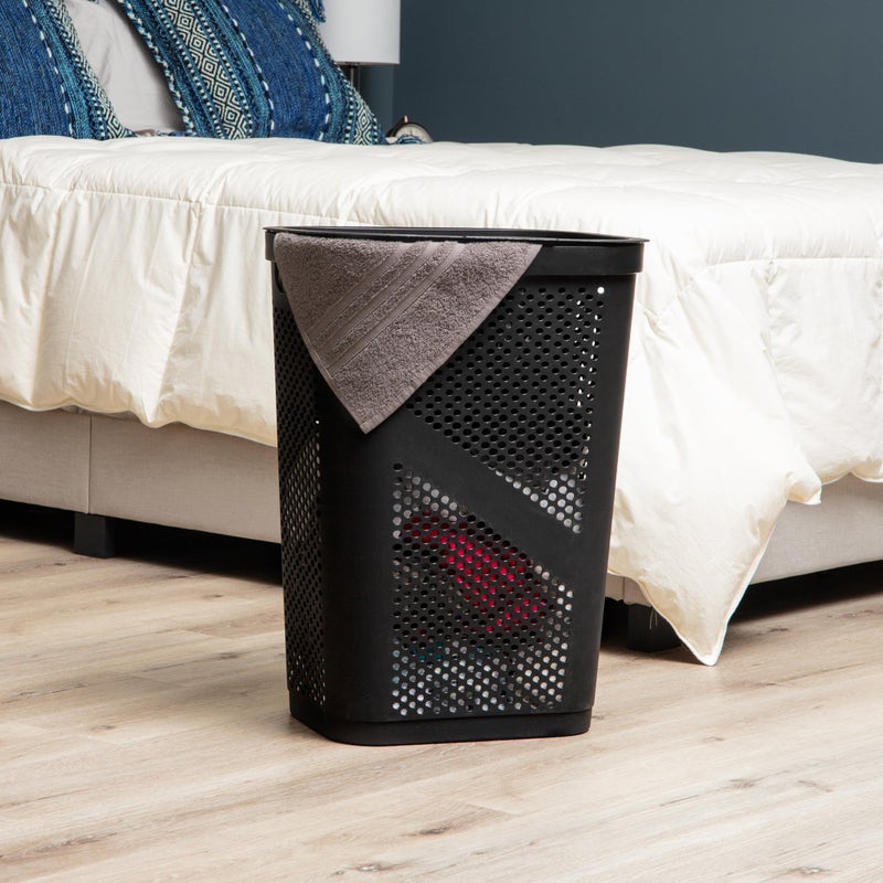 Mind Reader 60L Slim Laundry Hamper, Clothes Basket, Lid, Ventilated, Plastic, Set of 2, Black - Image 2