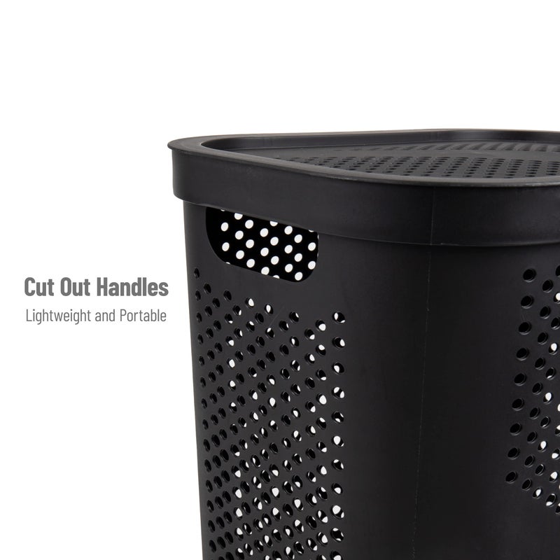 Mind Reader 60L Slim Laundry Hamper, Clothes Basket, Lid, Ventilated, Plastic, Set of 2, Black - Image 4