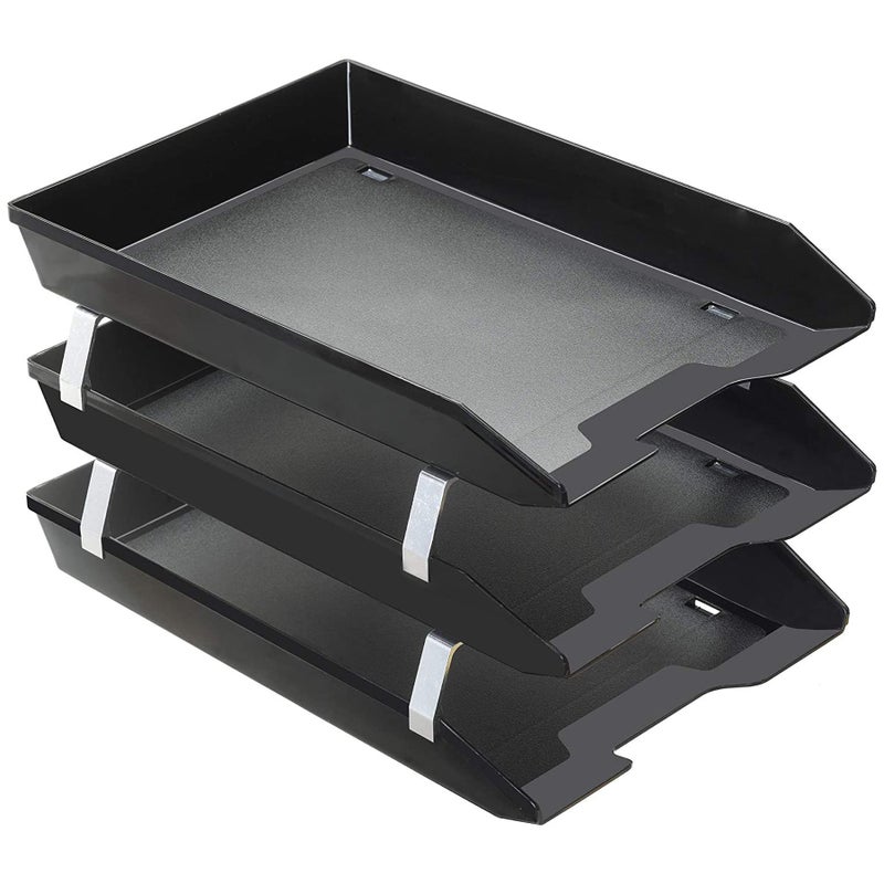 Acrimet Facility 3 Tier Letter Tray Front Load Letter SizeA4 Desktop File Organizer Plastic Black Color