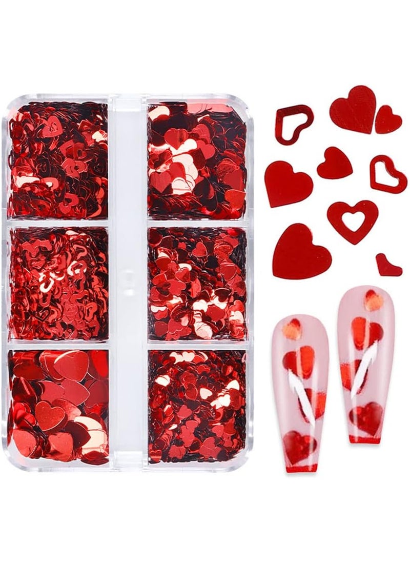 Kistreao - Red Heart Nail Art Glitter Nail Sequin Valentine's Nail Supplies 3D Holographic Heart Flake Sparky Metallic Love Shaped Design Valentine's Day Decoration DIY Accessories for Women - Image 1