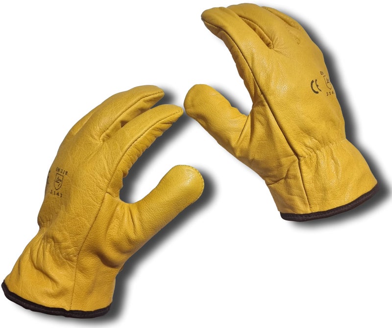 LLB LLB Premium Fleece Lined Yellow Leather Winter Thermal Cold Work Gloves PPE HGV Lorry One Pair (Medium M 8) - Image 1
