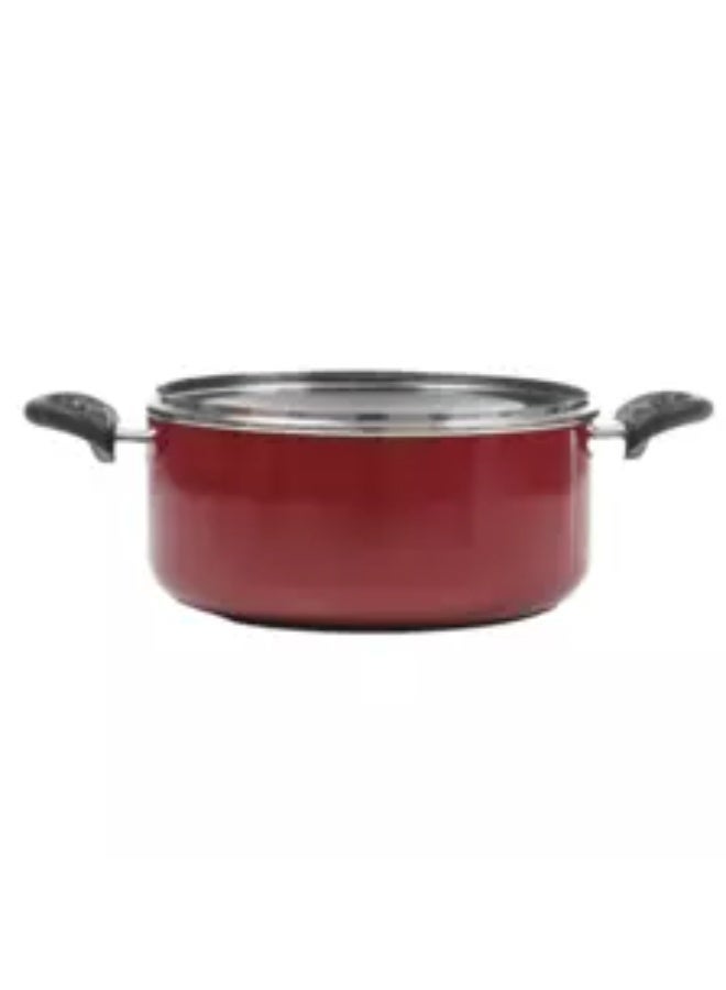casserole قدر طبخ (كاسرول) غير لاصق مع غطاء زجاجي، 26 سم – قدر مرق ثقيل لتوزيع الحرارة، أحمر - Image 1