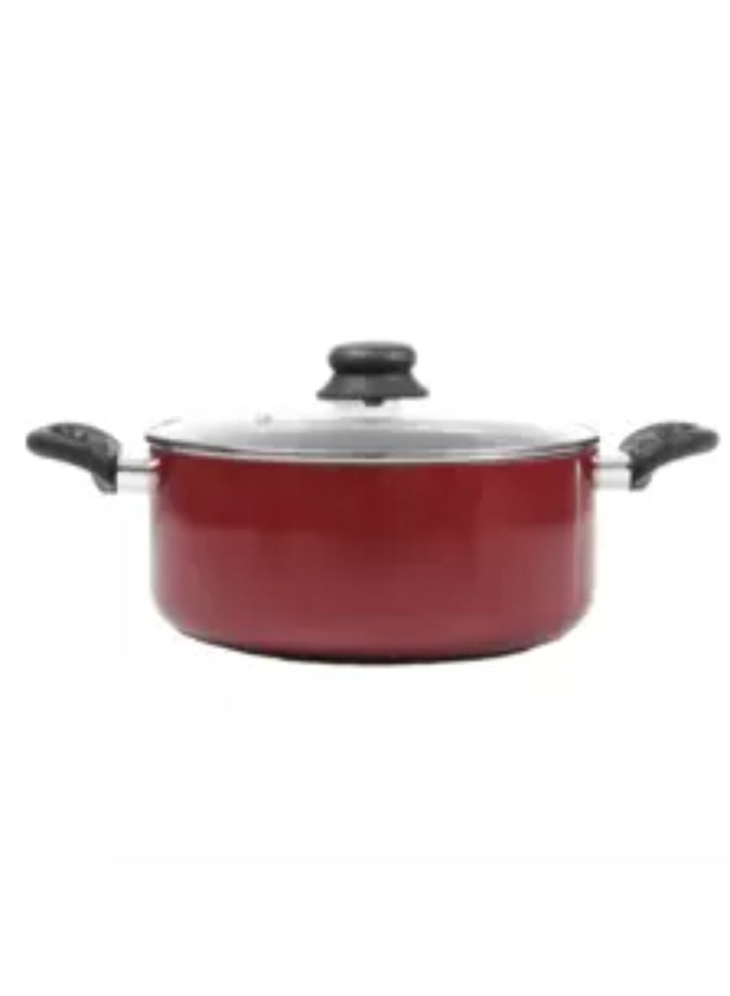 casserole قدر طبخ (كاسرول) غير لاصق مع غطاء زجاجي، 26 سم – قدر مرق ثقيل لتوزيع الحرارة، أحمر - Image 2