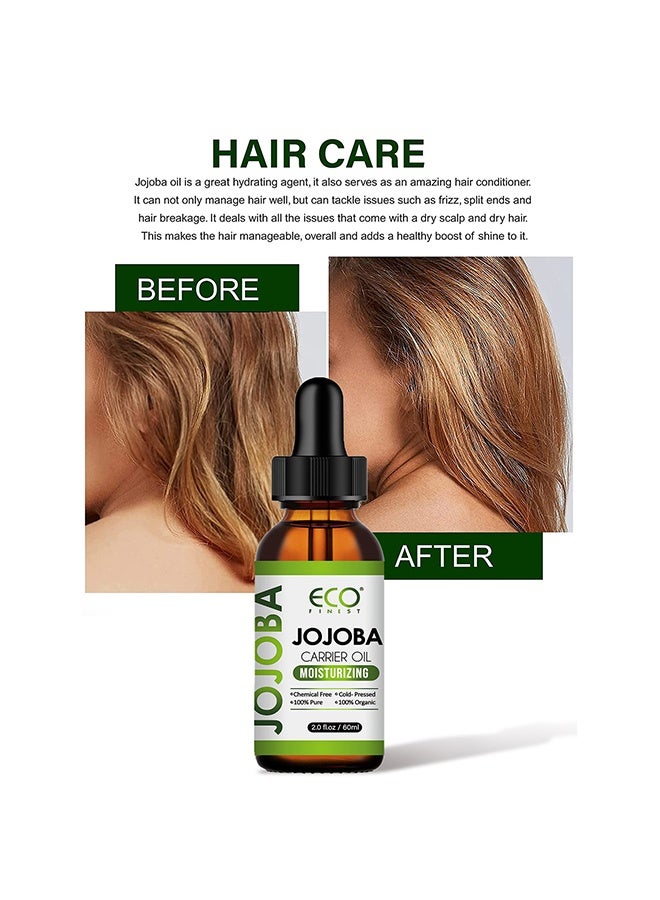ECO Jojoba Carrier Oil  60ml，100% Pure & Natural Jojoba Oil for Hair，Face， Body & Nails, Moisturize Skin & Helps Fight Acne，Jojoba Oil Organic Cold Pressed Unrefined(60ml) - Image 4