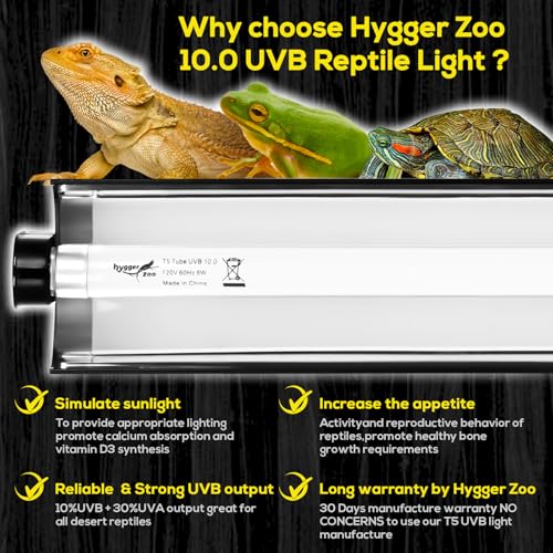 Hygger zoo T5 Reptile Light Fixture Combo Kit 24W Light Fixture Reptile Terrarium Hood 10.0 UVB Light Bulb Fluorescent Tube Ideal for Tropical and Deserts Such as Bearded Dragon Lizards and Tortoises - Image 2