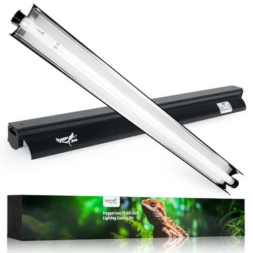Hygger zoo T5 Reptile Light Fixture Combo Kit 24W Light Fixture Reptile Terrarium Hood 10.0 UVB Light Bulb Fluorescent Tube Ideal for Tropical and Deserts Such as Bearded Dragon Lizards and Tortoises - Image 1