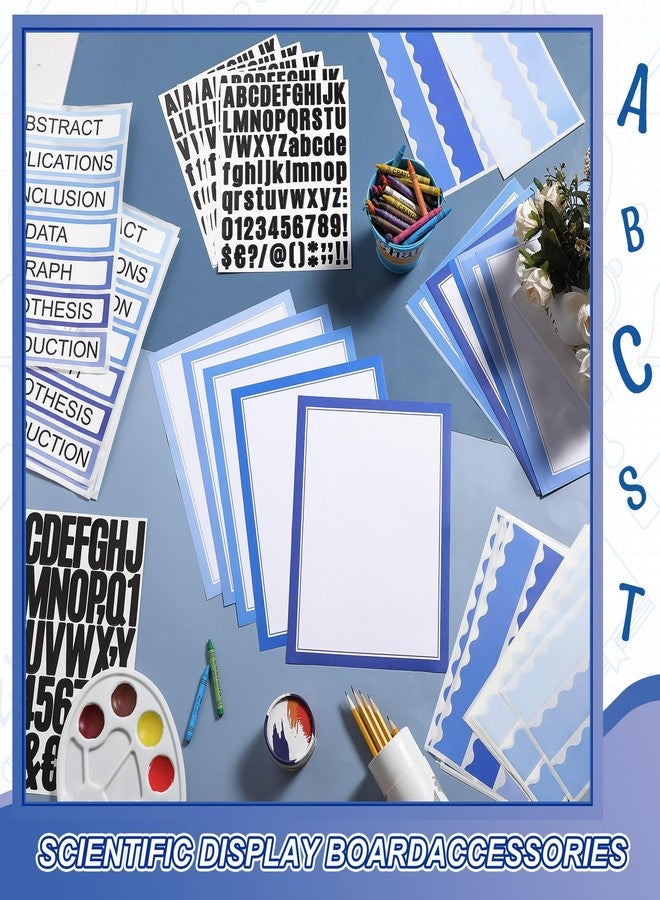 Sinload 92 Pcs Science Fair Board Supplies 60 Trim Scalloped Poster Boards 18 Presentation Subtitles 6 Project Titles 8 Letter Sticker for Classroom Display Boards(Blue Tone,Wave) - Image 4