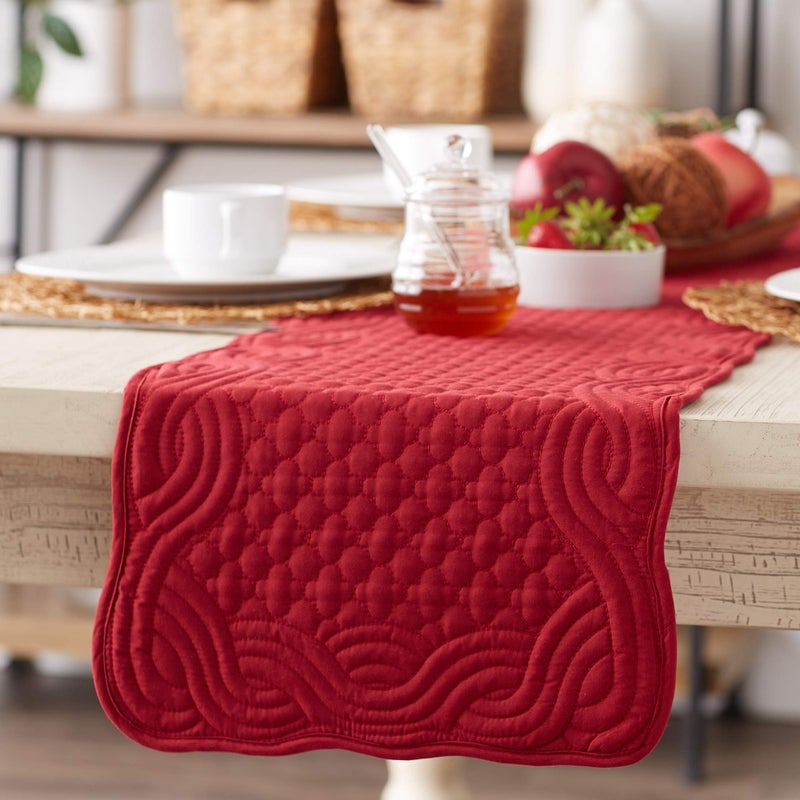 DII Quilted Farmhouse Collection Tabletop, Table Runner, 13x72, Cranberry - Image 3