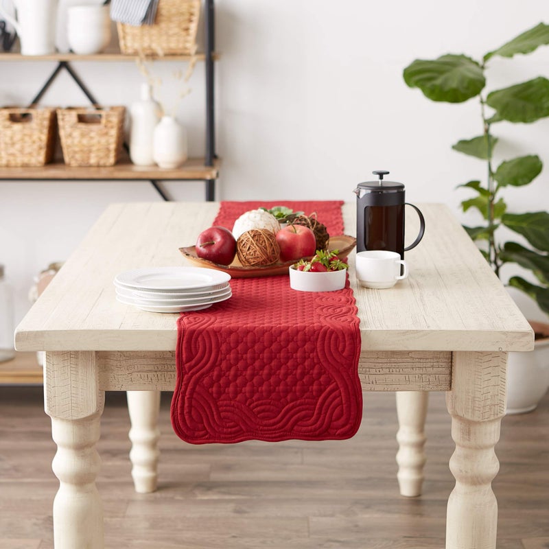 DII Quilted Farmhouse Collection Tabletop, Table Runner, 13x72, Cranberry - Image 4