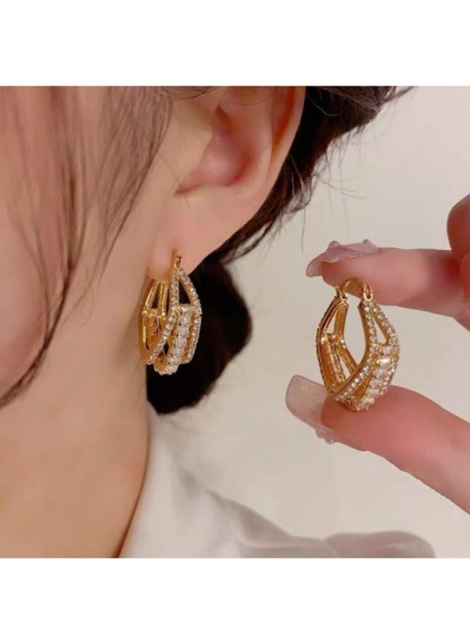 Fashionable And Elegant Zircon Earrings Geometric Square Earrings - Image 1
