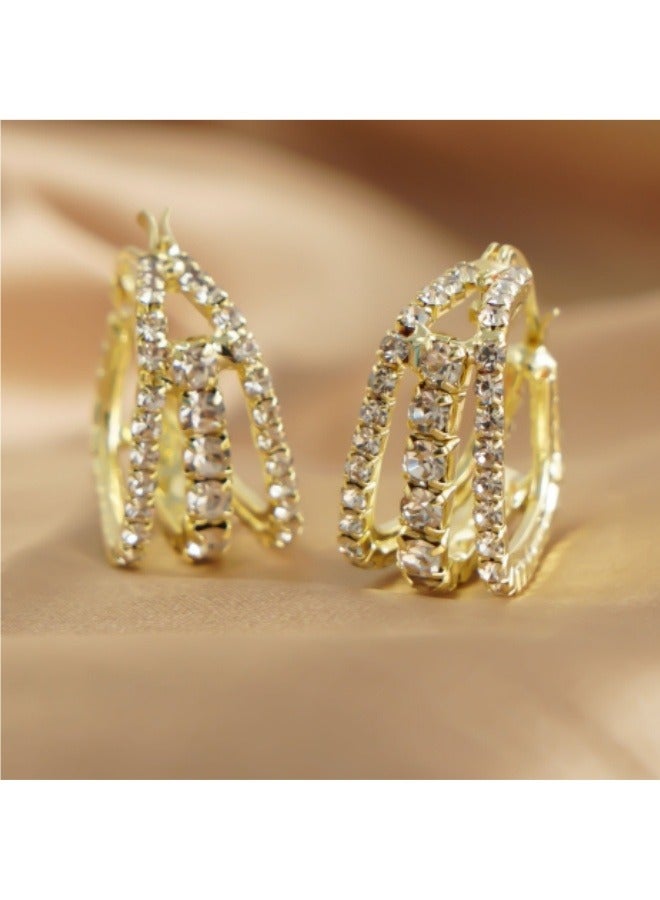 Fashionable And Elegant Zircon Earrings Geometric Square Earrings - Image 4
