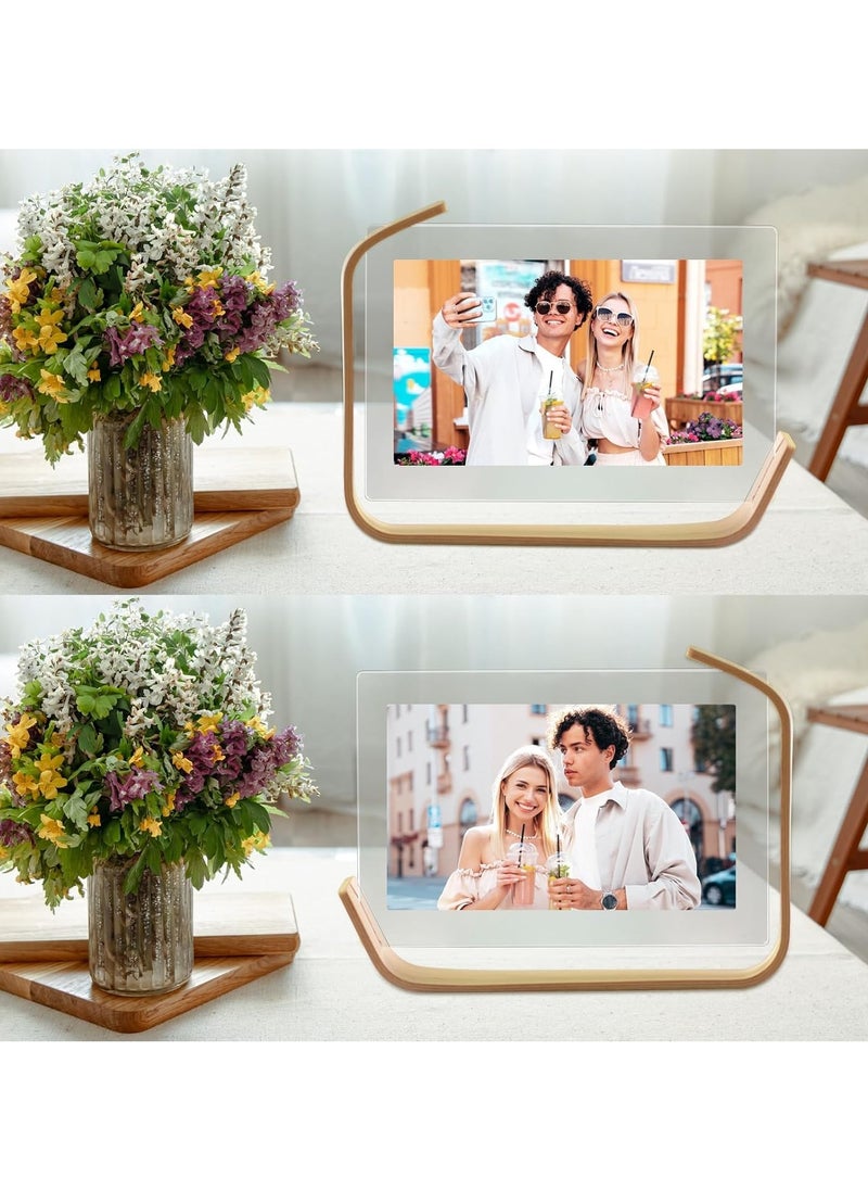 YQbest 6in Desktop Acrylic Photo Frame, Clear Acrylic Picture Frames Double Sided, Postcard Display Frame for Family Friends Photos, Wooden Picture Frame  - Image 2