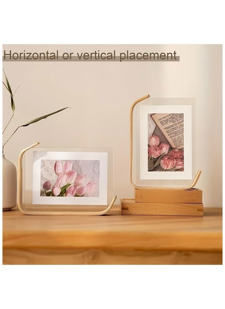 YQbest 6in Desktop Acrylic Photo Frame, Clear Acrylic Picture Frames Double Sided, Postcard Display Frame for Family Friends Photos, Wooden Picture Frame  - Image 3