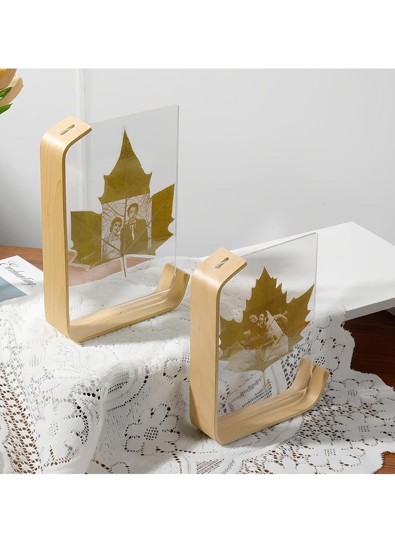 YQbest 6in Desktop Acrylic Photo Frame, Clear Acrylic Picture Frames Double Sided, Postcard Display Frame for Family Friends Photos, Wooden Picture Frame  - Image 5