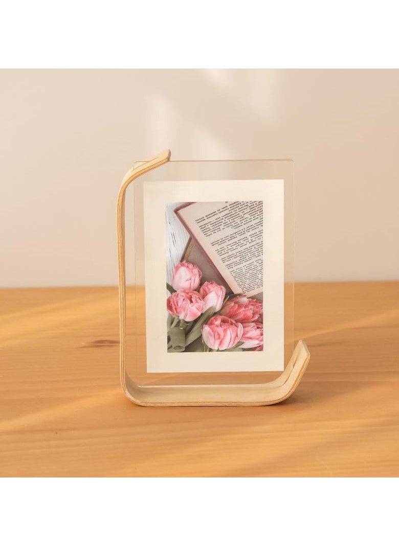YQbest - 6in Desktop Acrylic Photo Frame, Clear Acrylic Picture Frames Double Sided, Postcard Display Frame for Family Friends Photos, Wooden Picture Frame - Image 1