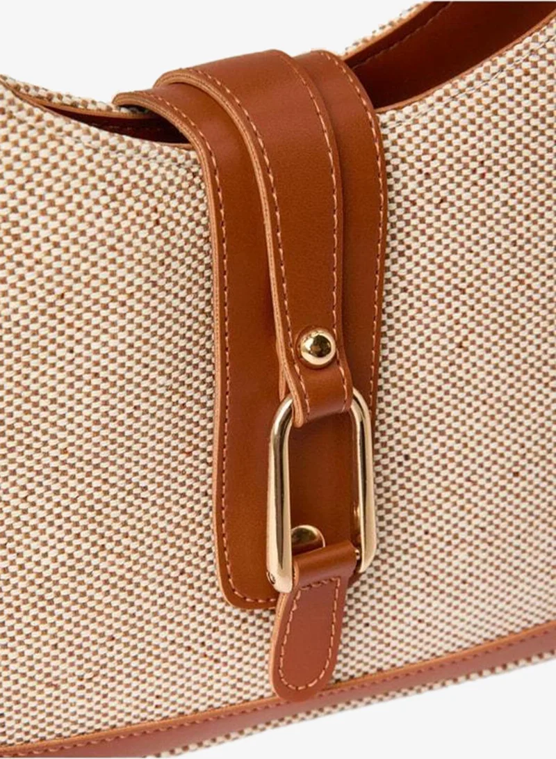 Jimmy Key  Brown Straw-Pattern Belt-Detail Shoulder Bag. for Women | Best Price UAE