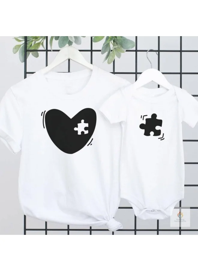 Matching Family Outfits Mother and baby Matching T Shirt Set | Mom & Kid Combo T Shirt | Heart Puzzle Print Cotton T Shirts | Family Matching Outfit | Casual Wear for Women and Boys
