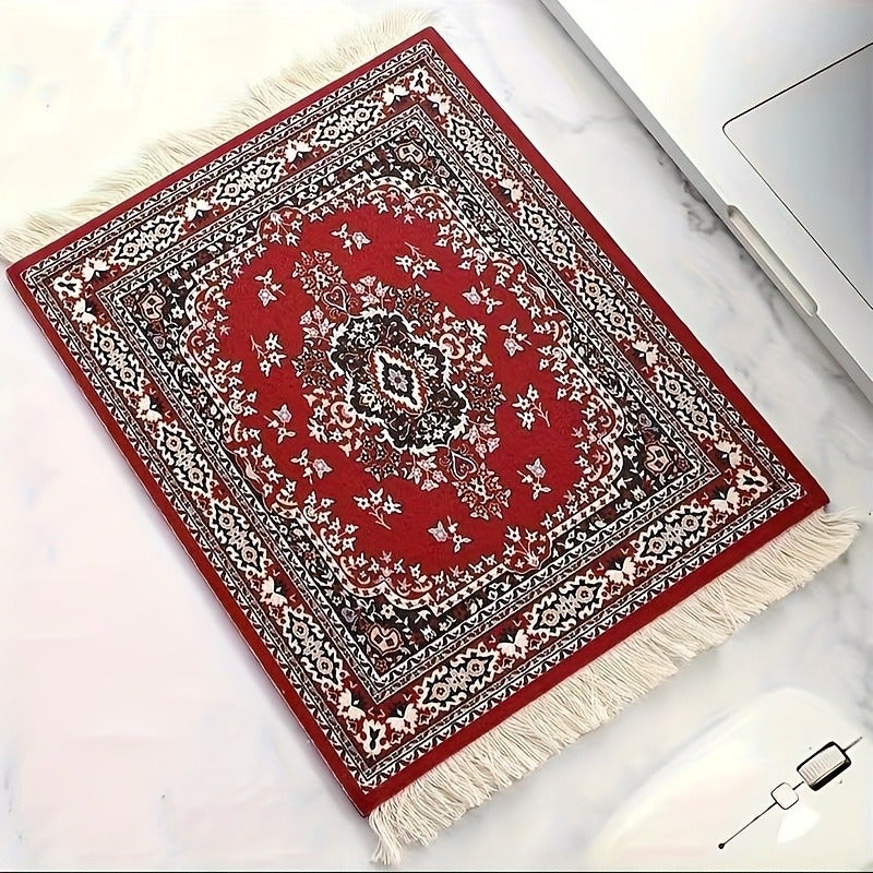Soft Plastic Persian Style Mouse Pad - Non-Slip Rectangular Desk Mat with Vibrant Red and Black Floral Design, Durable for Office and Home Use - Image 4