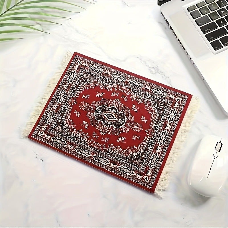 Soft Plastic Persian Style Mouse Pad - Non-Slip Rectangular Desk Mat with Vibrant Red and Black Floral Design, Durable for Office and Home Use - Image 3