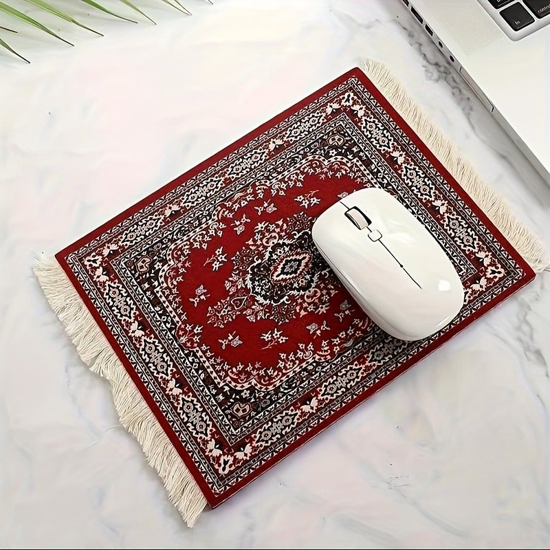 Soft Plastic Persian Style Mouse Pad - Non-Slip Rectangular Desk Mat with Vibrant Red and Black Floral Design, Durable for Office and Home Use - Image 1