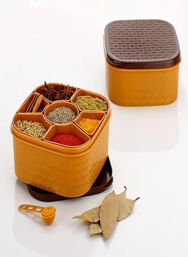 SWEEVAN Plastic Square 7 Sections Multipurpose Masala Rangoli Dabba Box Set, Spice Box Set - Brown - Image 4