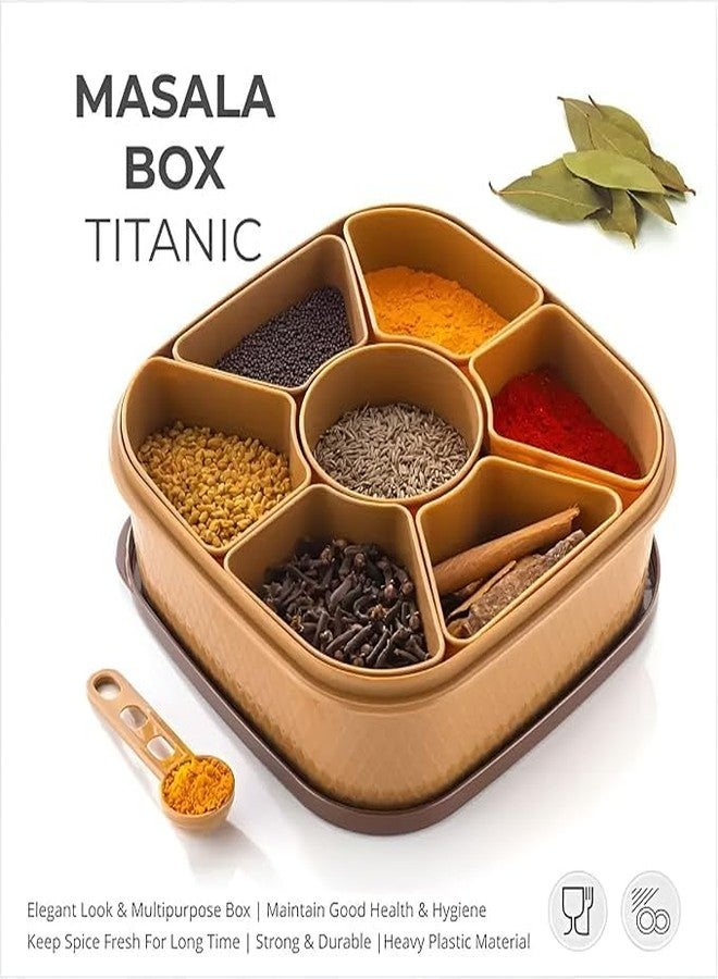 SWEEVAN Plastic Square 7 Sections Multipurpose Masala Rangoli Dabba Box Set, Spice Box Set - Brown - Image 5