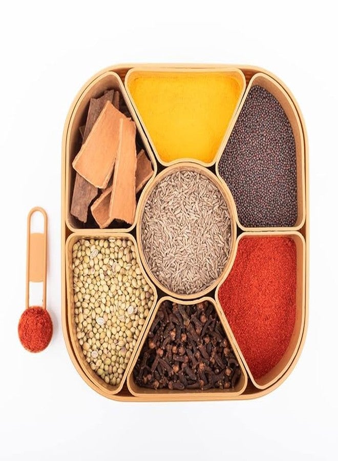 SWEEVAN Plastic Square 7 Sections Multipurpose Masala Rangoli Dabba Box Set, Spice Box Set - Brown - Image 3