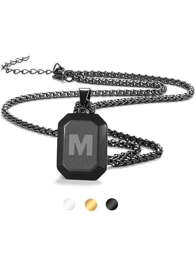 Graduation  Gift sInitial A-Z Letter Necklace for Men Boys Kids Teen, Stainless Steel American Flag Dog Tag Pendent Chain Jewelry Fathers Day Dad Gifts Birthday  Gifts- 24Inches - Image 1