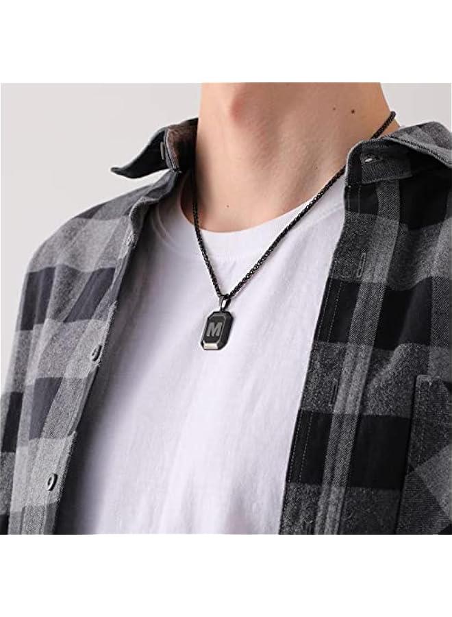 Graduation  Gift sInitial A-Z Letter Necklace for Men Boys Kids Teen, Stainless Steel American Flag Dog Tag Pendent Chain Jewelry Fathers Day Dad Gifts Birthday  Gifts- 24Inches - Image 2