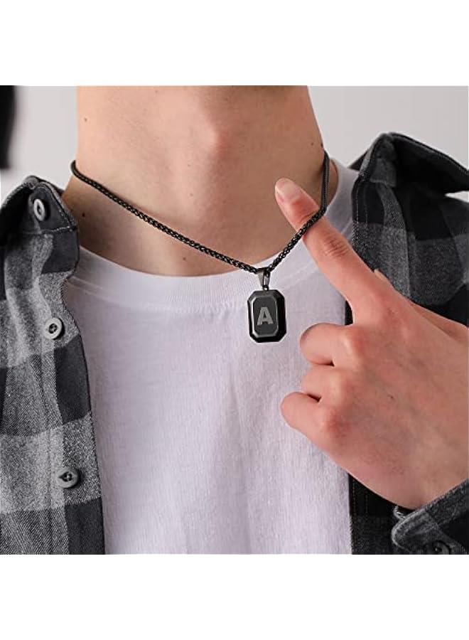 Graduation  Gift sInitial A-Z Letter Necklace for Men Boys Kids Teen, Stainless Steel American Flag Dog Tag Pendent Chain Jewelry Fathers Day Dad Gifts Birthday  Gifts- 24Inches - Image 3