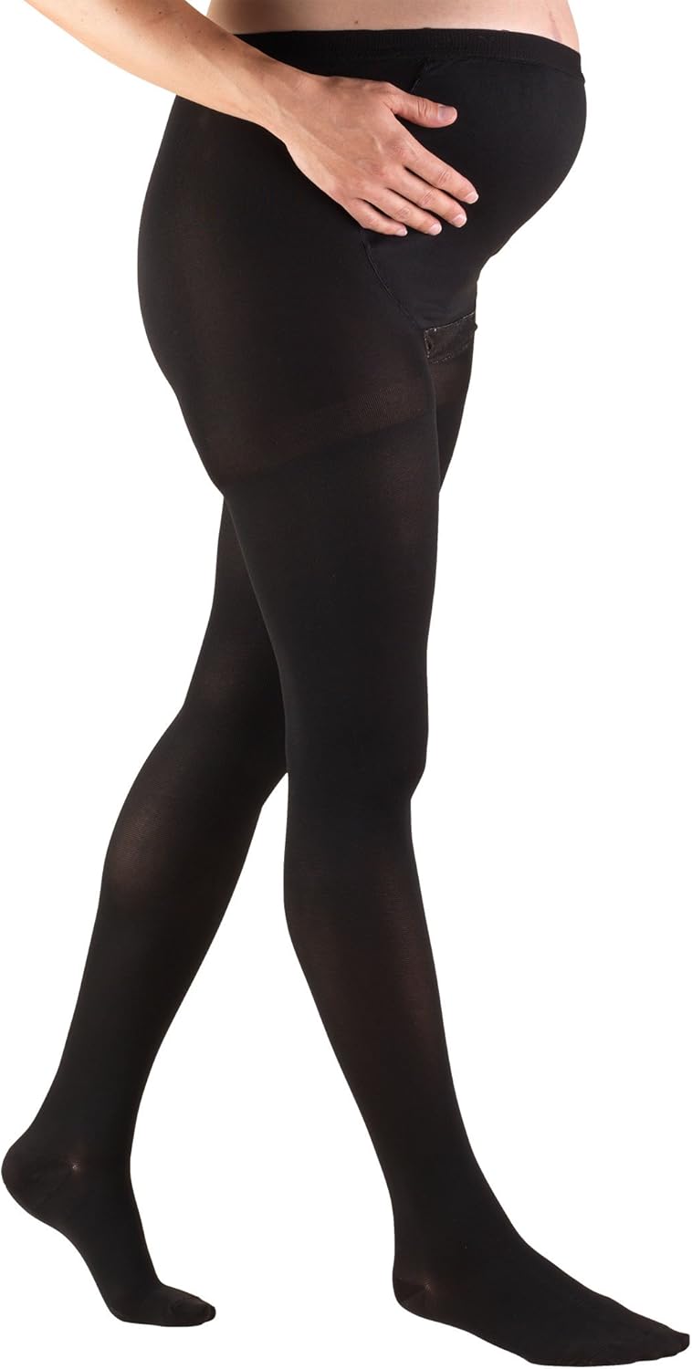 Truform 20-30 mmHg Maternity Compression Pantyhose with Tummy Support for Pregnant Women - Black, Petite - Image 1