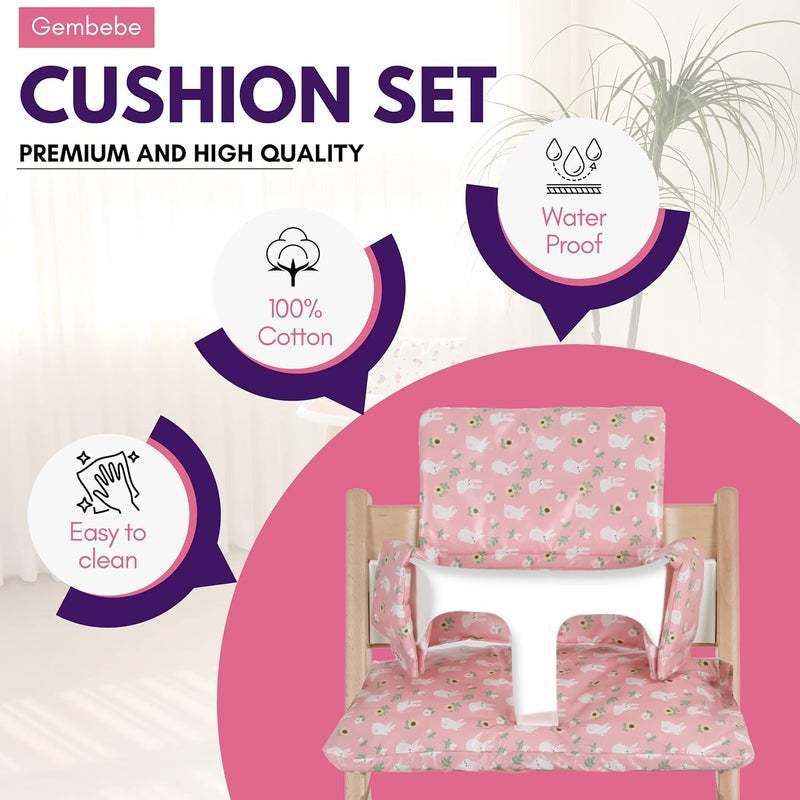 Gembebe Waterproof  Compatible Stokke Tripp Trapp Cushion Set for Newborn Baby  Easy to Clean Stokke Tripp Trapp Newborn Set  100 Cotton Stokke High Chair Cushion Set Pink Bunny  495 Counts - Image 2