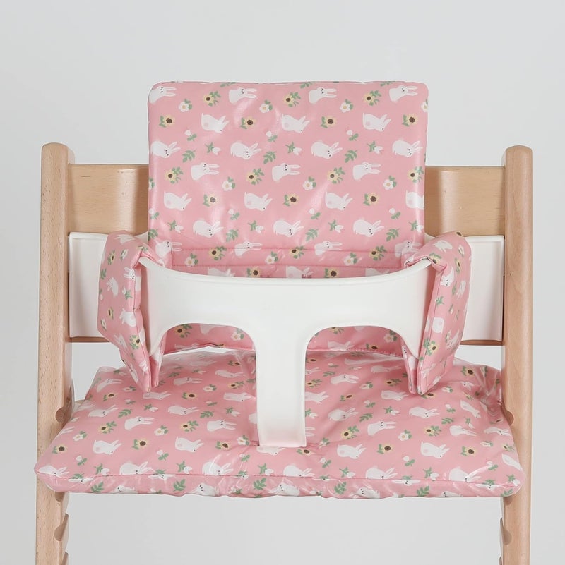 Gembebe Waterproof  Compatible Stokke Tripp Trapp Cushion Set for Newborn Baby  Easy to Clean Stokke Tripp Trapp Newborn Set  100 Cotton Stokke High Chair Cushion Set Pink Bunny  495 Counts - Image 1