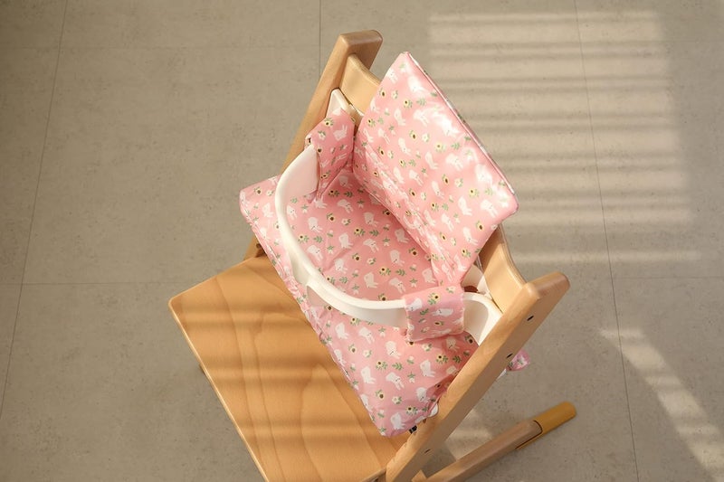 Gembebe Waterproof  Compatible Stokke Tripp Trapp Cushion Set for Newborn Baby  Easy to Clean Stokke Tripp Trapp Newborn Set  100 Cotton Stokke High Chair Cushion Set Pink Bunny  495 Counts - Image 5