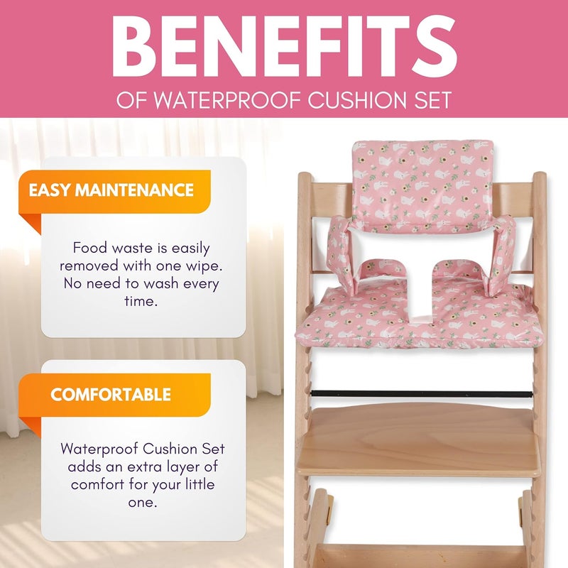 Gembebe Waterproof  Compatible Stokke Tripp Trapp Cushion Set for Newborn Baby  Easy to Clean Stokke Tripp Trapp Newborn Set  100 Cotton Stokke High Chair Cushion Set Pink Bunny  495 Counts - Image 3