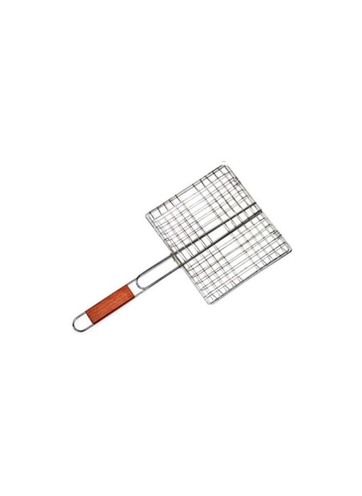 PROMASS Promass BBQ Grill Basket With Wood Handle Silver 28x28centimeter 