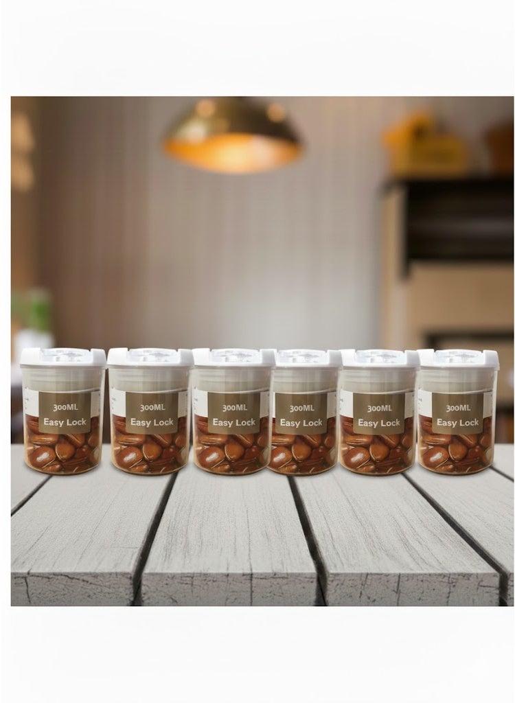 إيزي لوك طقم 6 عبوات لحفظ البقوليات – أكريليك شفاف فاخر بسعة 300 مل لكل علبة، غطاء محكم ضد الرطوبة للحبوب والمكسرات والتوابل – تنظيم عملي وأنيق لمطبخك - Image 1