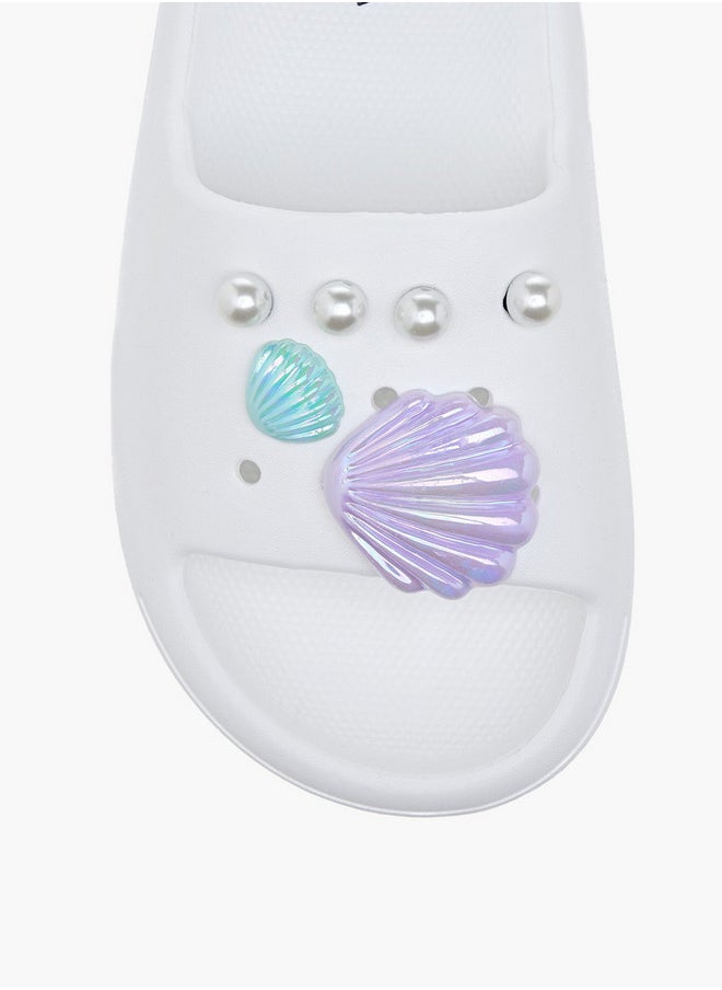 Aqua Pearl Embellished Slip-On Slides  - Image 3