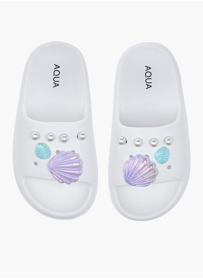 Aqua Pearl Embellished Slip-On Slides  - Image 1