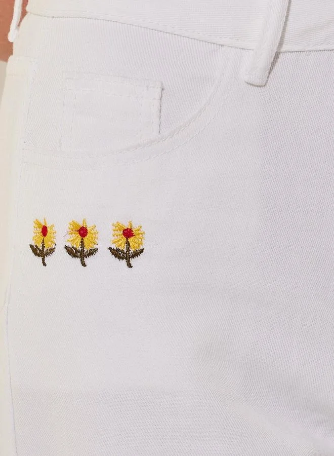 Take Two Embroidered Mid Rise Straight Fit Jeans