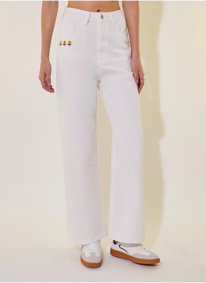 Take Two Embroidered Mid Rise Straight Fit Jeans  - Image 2