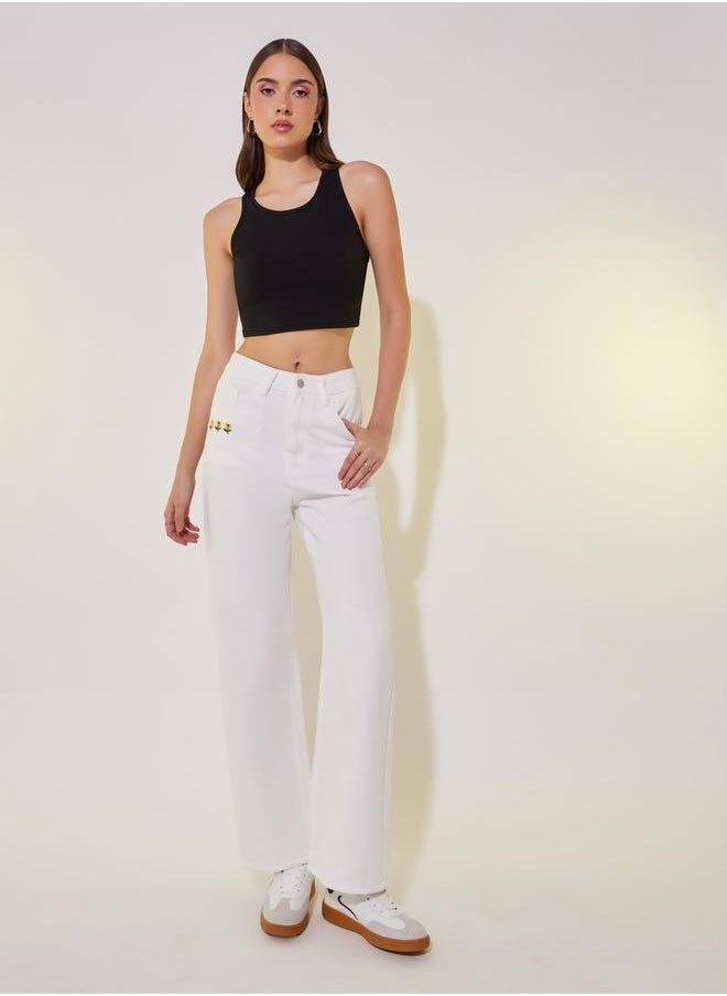 Take Two Embroidered Mid Rise Straight Fit Jeans  - Image 1