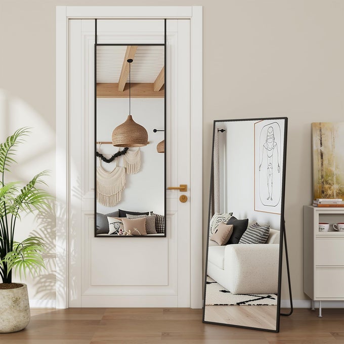 DOOR MIRROR FULL LENGTH MIRROR OVER THE DOOR 49 X 14HANGING MIRRORS WALL MIRRORS WALL MOUNTEDHANGINGLEANING FOR BEDROOM LIVINGROOM CLOAKROOM SCHOOL HOME DECOR BLACK RECT COMER STYLE