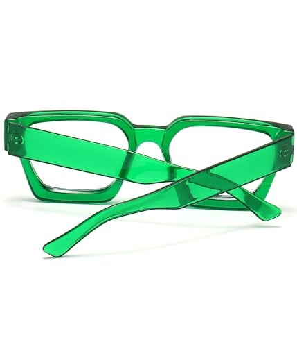 EYLRIM Thick Square Frame Blue Light Glasses for Women Men Non Prescription Computer Eyeglasses(Transparent Green) - Image 4