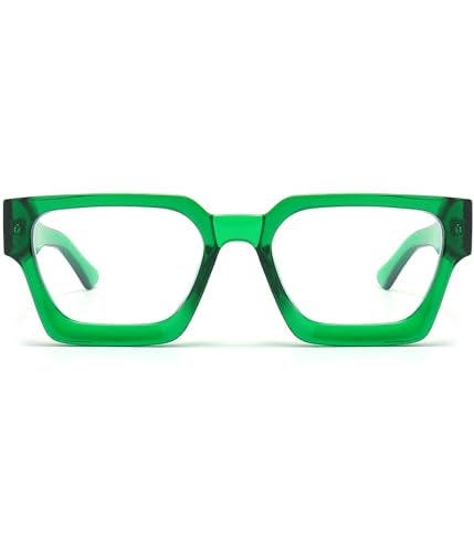 EYLRIM Thick Square Frame Blue Light Glasses for Women Men Non Prescription Computer Eyeglasses(Transparent Green) - Image 3